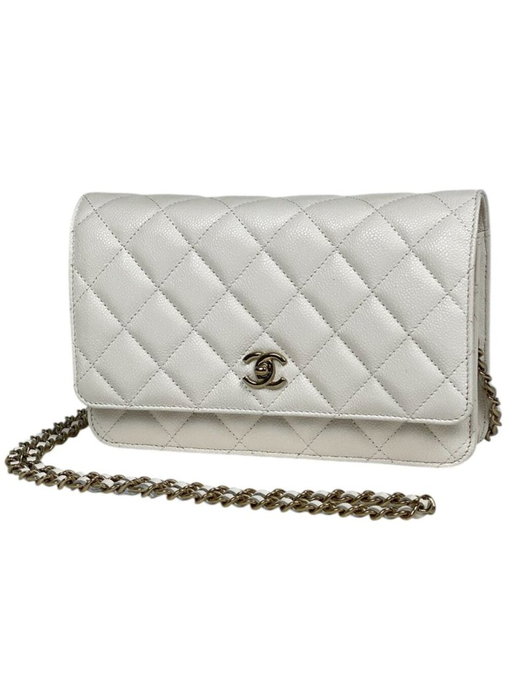 Chanel Shoulder Bag CC Logo Chain Wallet Caviar Leather White